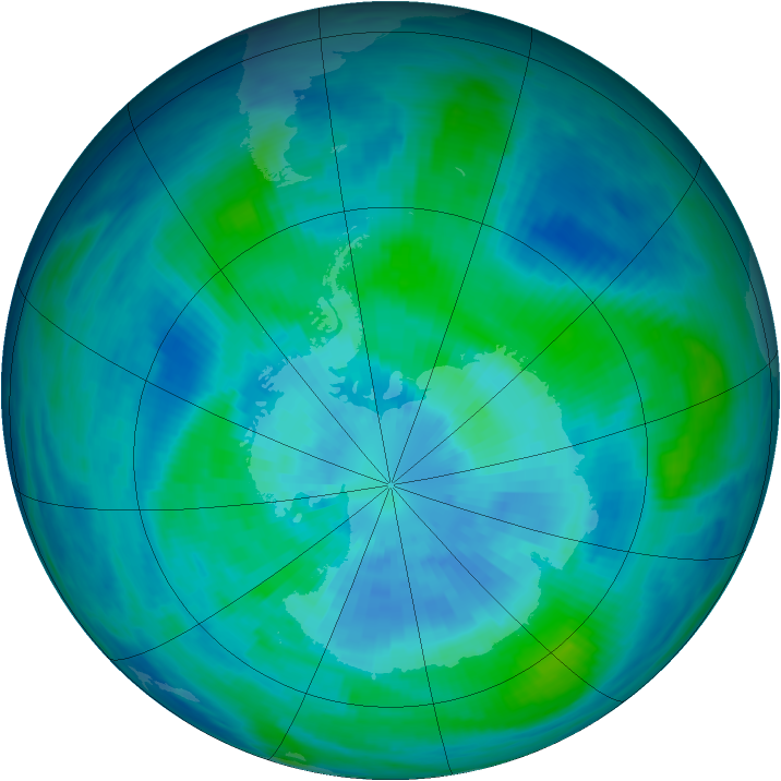 Antarctic ozone map for 22 March 1991